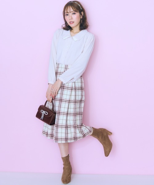 marun ブラウス シャツ 「大きいサイズ」 配色デザインブラウス