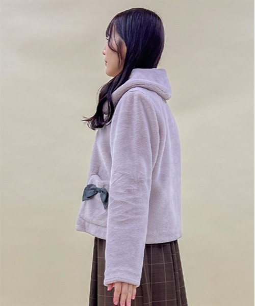 axes femme POETIQUE ブルゾン アウター リボンポケットファーコート