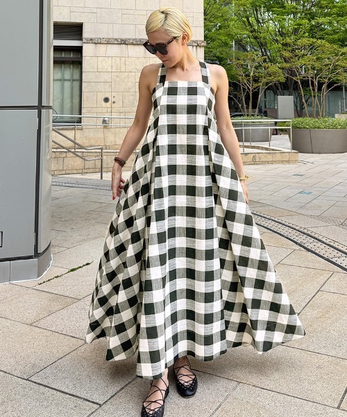 ワンピース リネン風大人チェックワンピース : ZOZOTOWN Yahoo!店