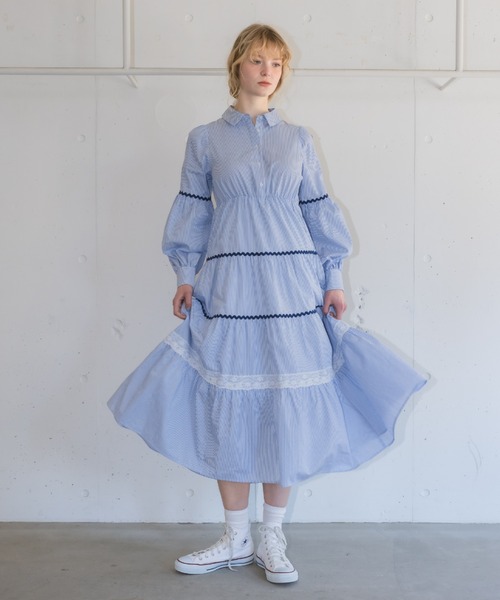 ワンピース ollun stripe tiered one piece 公式 ストアファッション - ollun stripe tiered one piece (ivory)