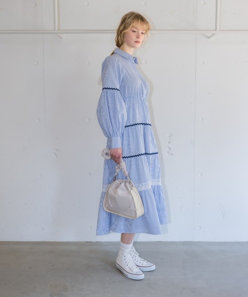ワンピース waving stripe onepiece / ティアードストライプ
