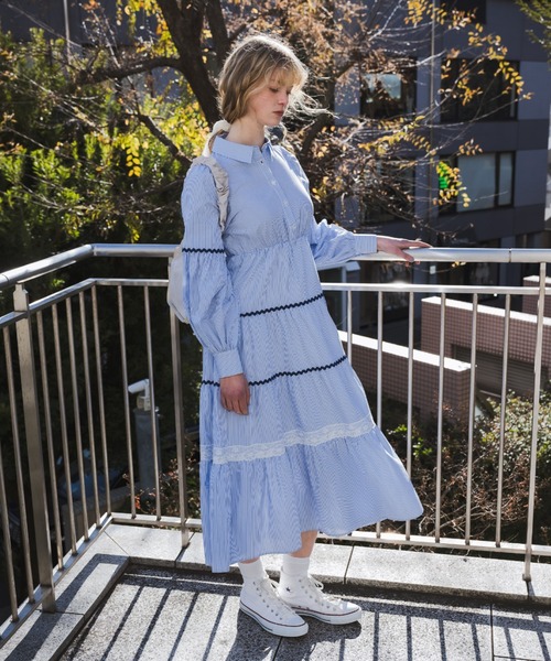 ワンピース ollun stripe tiered one piece 公式 ストアファッション - ollun stripe tiered one piece (ivory)