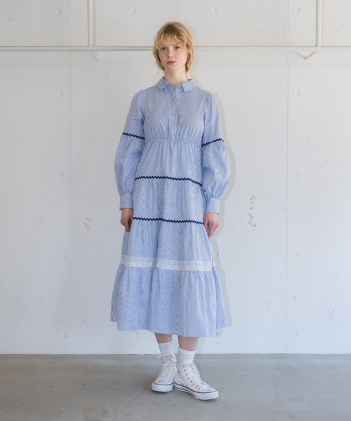 ワンピース waving stripe onepiece / ティアードストライプ