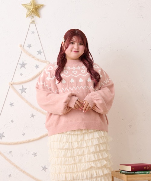 Louiosy【大きいサイズ】ビジュー付きカラーニットドッキングトップス XL Louiosy ニット セーター 「大きいサイズ」ビジュー付きカラー