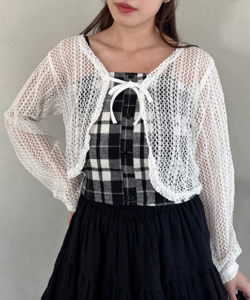 Loueme アンサンブル 「2点SET」チェックビスチェ＋メッシュ編み
