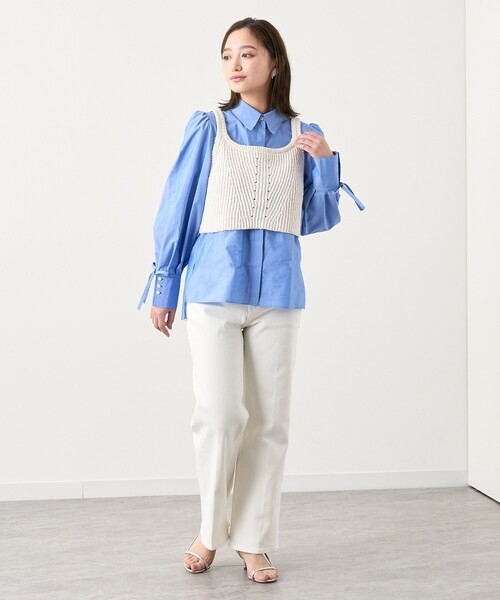 ANAYI ブラウス シャツ コットンブロードリボンカフス