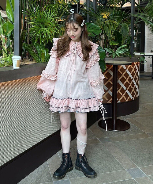 CIAOPANIC 配色ステッチフリルチュニック ハローサンフランシスコ あや企画】【HELLO.SANFRANCISCO/ハローサンフランシスコ】配色