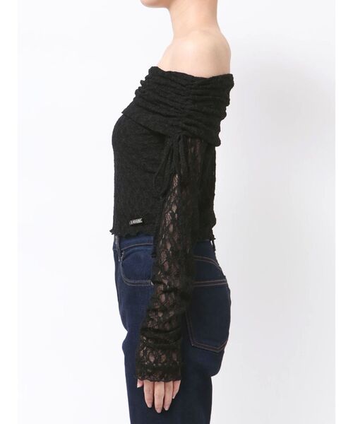 レース オフショルダー シャツ ブラック EMODA（エモダ） tシャツ レースオフショルダートップ レディース