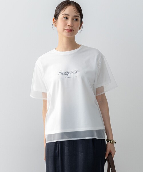 commedegarcons チュール付Tシャツ　S 美品 組曲（KUMIKYOKU） tシャツ チュールロゴ Tシャツ レディース