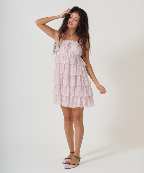 ラウンドネック ヘムフリルキャミワンピース TINA：JOJUN FINAL-SALE ラウンドネック ヘムフリルキャミワンピース TINA