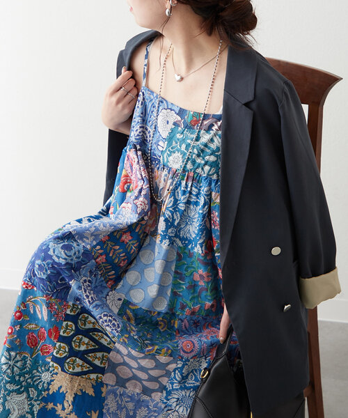 素敵 ノースリーブ パッチワーク 華やか ワンピース ひざ下 NAO ワンピース 「India series」「一枚で華やかに」パッチ