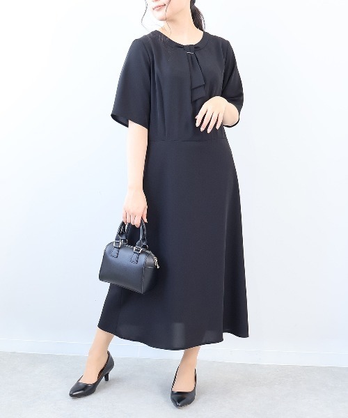 フルールバイ　ミントブリーズ　大きいサイズ　4L 黒 半袖ボウタイワンピース fleur by mint breeze ワンピース 「L〜5L 大きいサイズ