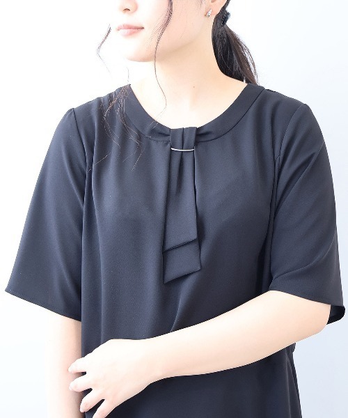 フルールバイ　ミントブリーズ　大きいサイズ　4L 黒 半袖ボウタイワンピース fleur by mint breeze ワンピース 「L〜5L 大きいサイズ