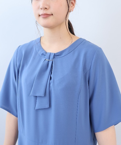 フルールバイ　ミントブリーズ　大きいサイズ　4L 黒 半袖ボウタイワンピース fleur by mint breeze ワンピース 「L〜5L 大きいサイズ