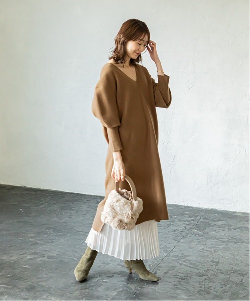 NOBLE（ノーブル） ニットワンピース - ブラウン レディース