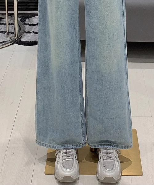 ジーンズ デニム デニムパンツ レースフリル付きデニムパンツ