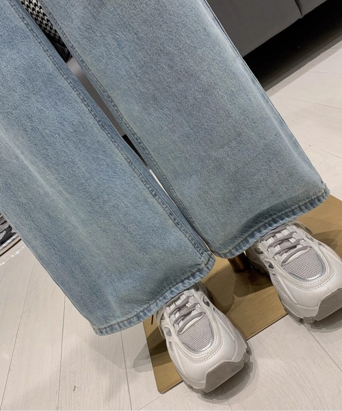 ジーンズ デニム デニムパンツ レースフリル付きデニムパンツ