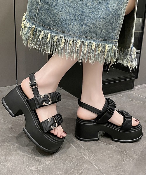 Lace Ladies サンダル ギャザー ダブルベルト バックストラップ