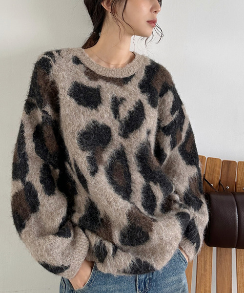 ★極美品！セミドライ レディース　レオパード柄★ SLY | LEOPARD MOLLE JQ トップス (ニット ) |SHEL'TTER WEBSTORE