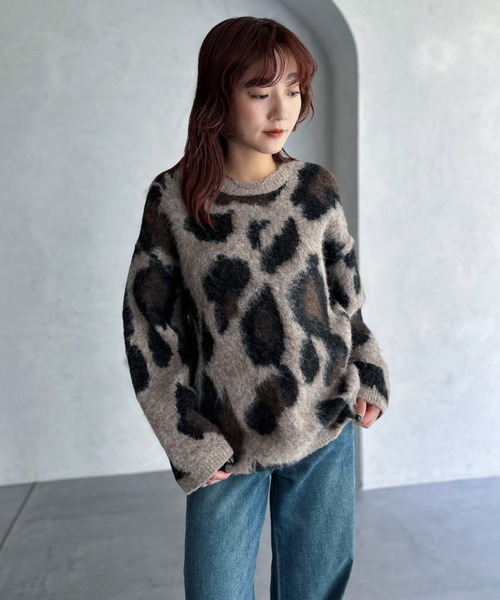 ★極美品！セミドライ レディース　レオパード柄★ SLY | LEOPARD MOLLE JQ トップス (ニット ) |SHEL'TTER WEBSTORE