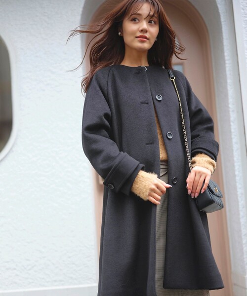 「Feroux」 ノーカラーコート 2 ブラック レディース_画像8