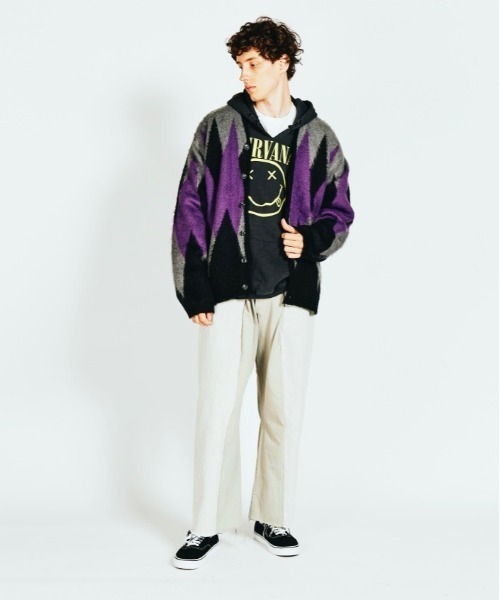 「TOWNCRAFT」 ニットカーディガン X-SMALL パープル メンズ_画像2