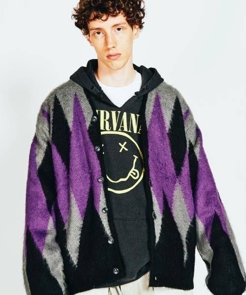 「TOWNCRAFT」 ニットカーディガン X-SMALL パープル メンズ_画像3