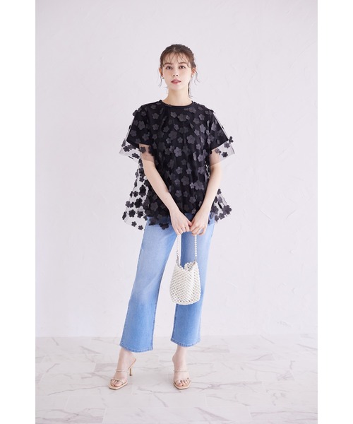 tシャツ シアーフラワーモチーフカットプルオーバー レディース tocco closet tシャツ シアーフラワーモチーフカットプル
