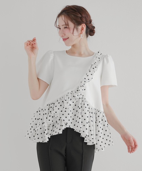 Fit more ホワイトパールフリルトップス Fit more ドットカーブフリルトップス レディース : ZOZOTOWN