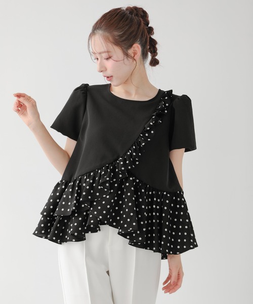 Fit more ドットカーブフリルトップス レディース : ZOZOTOWN