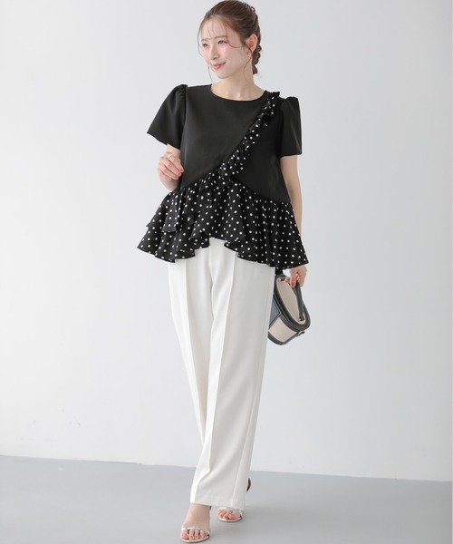 trefle　袖フリルトップス　未使用　定価15400円　レディースF　ブラック Fit more ドットカーブフリルトップス レディース : ZOZOTOWN