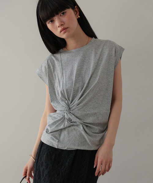 tシャツ ツイストデザイン フレンチスリーブトップス レディース