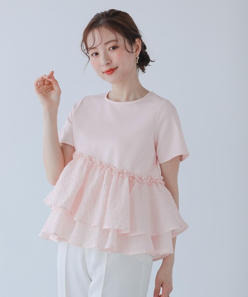 Fit more（フィットモア） tシャツ ジャガードフリルアシンメトリー