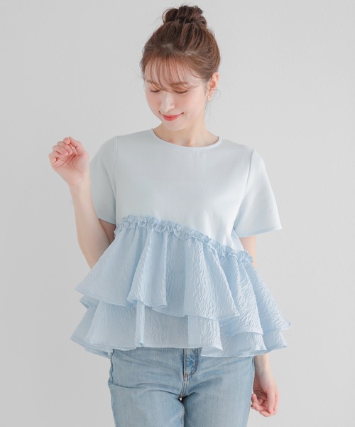 Fit more（フィットモア） tシャツ ジャガードフリルアシンメトリー
