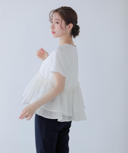 Fit more（フィットモア） tシャツ ジャガードフリルアシンメトリー