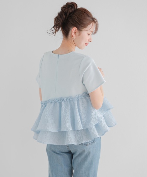 Fit more（フィットモア） tシャツ ジャガードフリルアシンメトリー