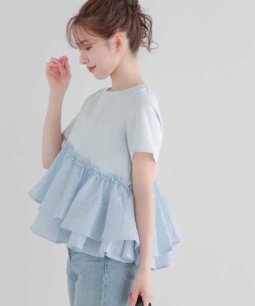 tシャツ ジャガードフリルアシンメトリーペプラムトップス レディース Fit more tシャツ ジャガードフリルアシンメトリーペプラム