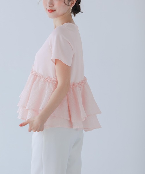 Fit more（フィットモア） tシャツ ジャガードフリルアシンメトリー