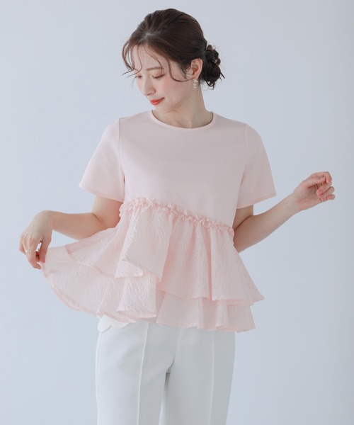 Fit more（フィットモア） tシャツ ジャガードフリルアシンメトリー