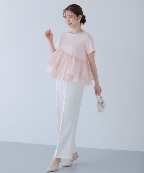 tシャツ ジャガードフリルアシンメトリーペプラムトップス レディース Fit more tシャツ ジャガードフリルアシンメトリーペプラム