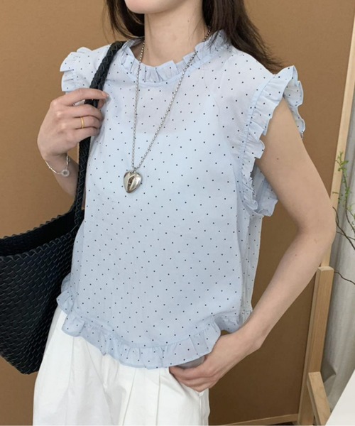 ブラウス シャツ フリルヘムノースリーブブラウス レディース
