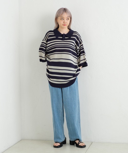 「WHIMSIC」 半袖ニット FREE ネイビー メンズ_画像3