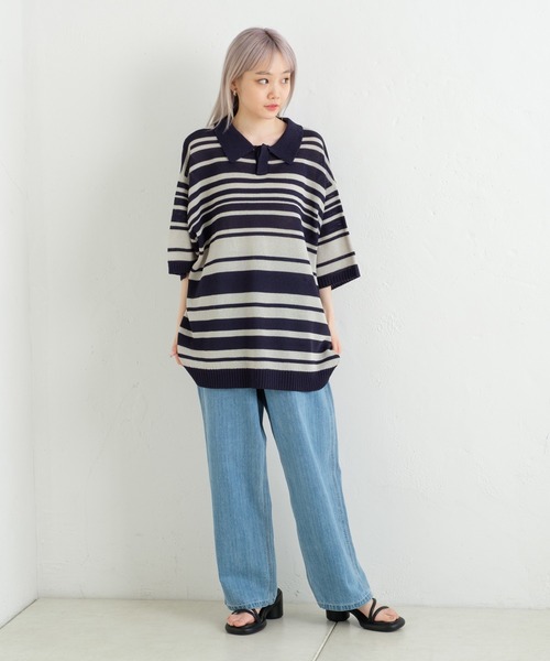 「WHIMSIC」 半袖ニット FREE ネイビー メンズ_画像5