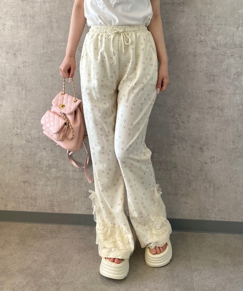 レイヤードフレアスウェットパンツ RAY CASSIN】ピグメントレースフレアスウェットパンツ | OUTLET