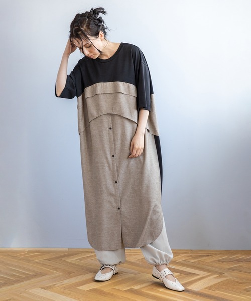「OSMOSIS」 半袖ワンピース ONE SIZE ブラック レディース_画像2