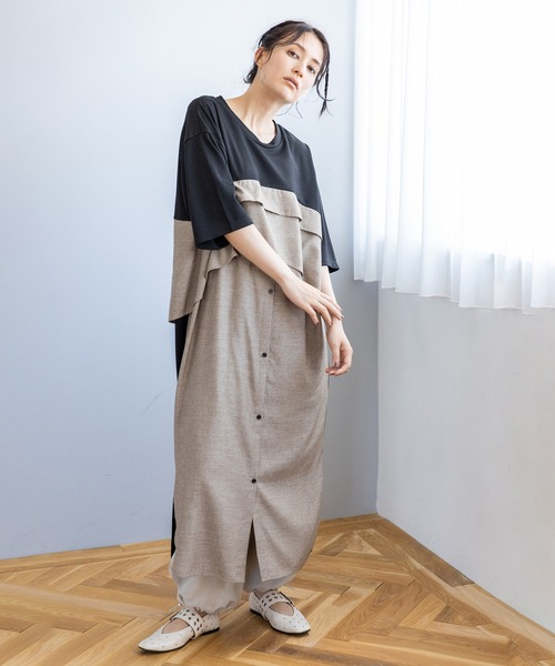 「OSMOSIS」 半袖ワンピース ONE SIZE ブラック レディース_画像3