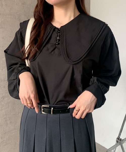 maison de Dolce. ドルチェ　ボリュームスリーブブラウス　黒 TOPS | maison de Dolce.