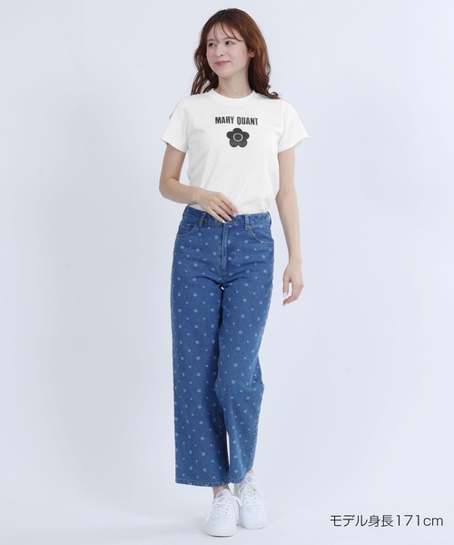 マリークワント　Tシャツ　パープル　ホワイト MARY QUANT（マリークワント）の「ラグランロゴデイジーミニ Tシャツ