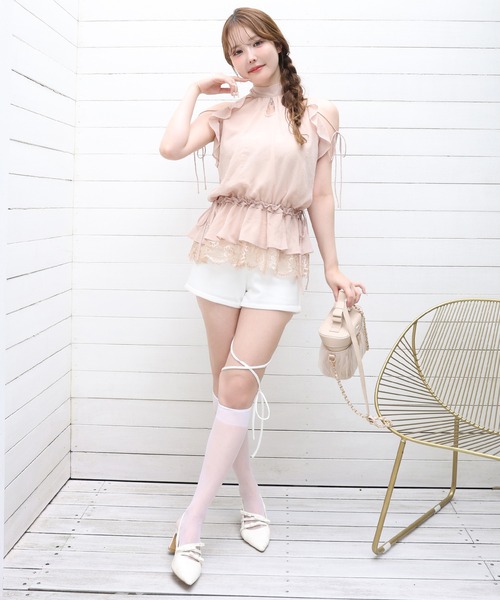 新品】フランシュリッペ☆透け感！首元＆裾レース付き！シャツプル 