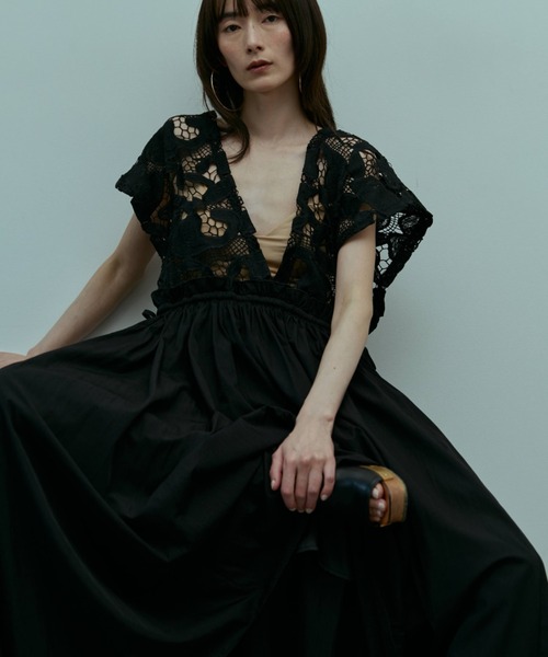 ワンピース 半袖 Lace Gather Dress